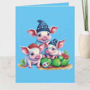 Adorable Niedlich Little Piggies Weihnachtsgrüße Karte