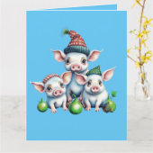 Adorable Niedlich Little Piggies Weihnachtsgrüße Karte (Gelbe Blume)