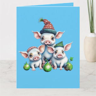 Adorable Niedlich Little Piggies Weihnachtsgrüße Karte