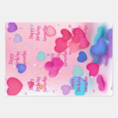 Adorable Niedlich Pink Girly Hearts Happy Birthday Geschenkpapier Set (Vorderseite)