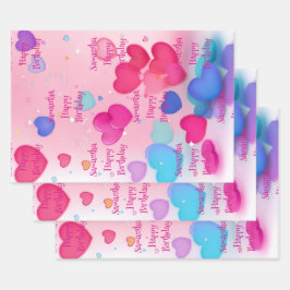 Adorable Niedlich Pink Girly Hearts Happy Birthday Geschenkpapier Set