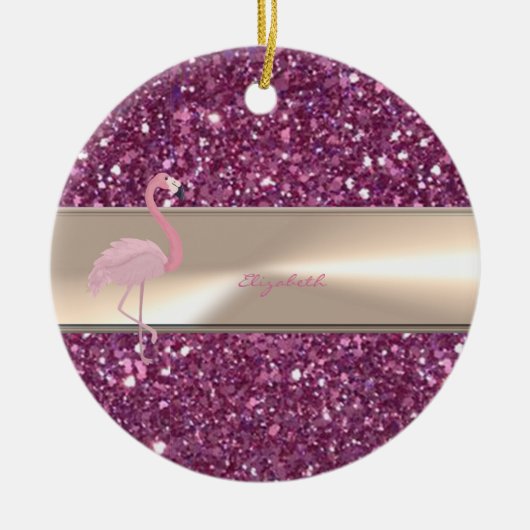 Adorable Niedlich rosa Flamingo auf Glitterie Keramik Ornament (Vorne)