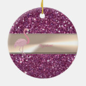 Adorable Niedlich rosa Flamingo auf Glitterie Keramik Ornament (Hinten)