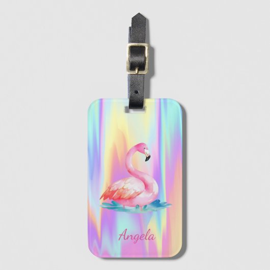 Adorable Niedlich rosa Flamingos Holographisch Gepäckanhänger (Vorderseite Vertikal)