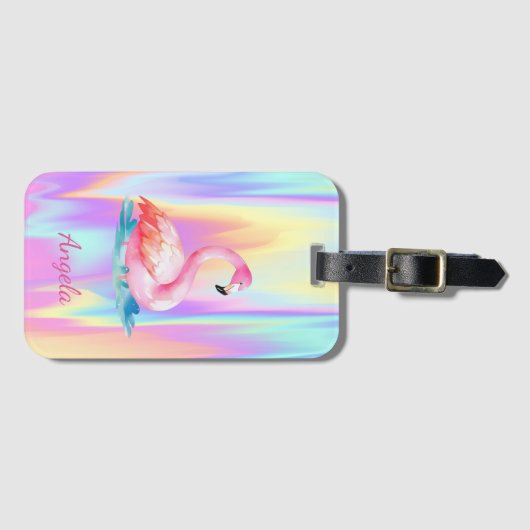 Adorable Niedlich rosa Flamingos Holographisch Gepäckanhänger (Vorderseite (Horizontal))