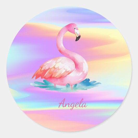 Adorable Niedlich rosa Flamingos Holographisch Runder Aufkleber (Vorderseite)