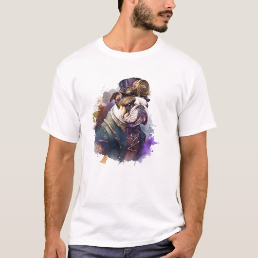 Adorable Niedlich Steampunk Bulldog T-Shirt (Vorderseite)
