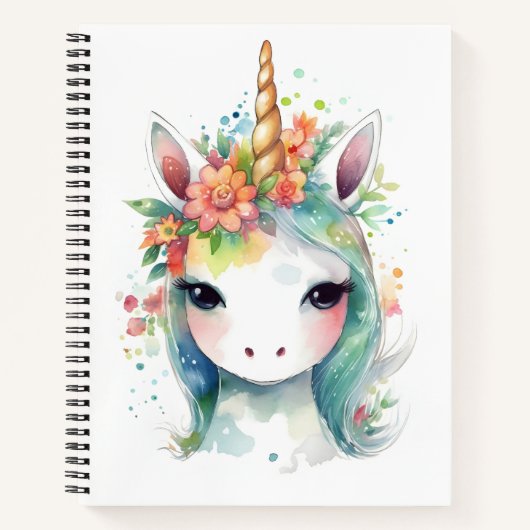 Adorable Niedliche Einhorn mit Portrait von Blume Notizblock (Vorderseite)