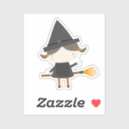 Adorable niedliche Hexe auf einem Besensticker Aufkleber