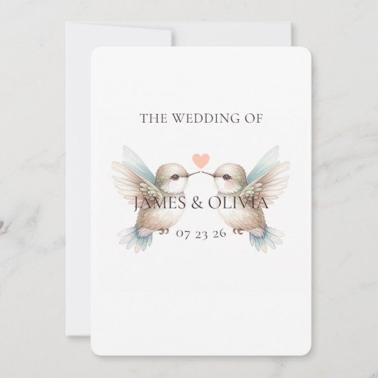 Adorable Niedliche Hummingbird Hochzeit Einladung (Vorderseite)