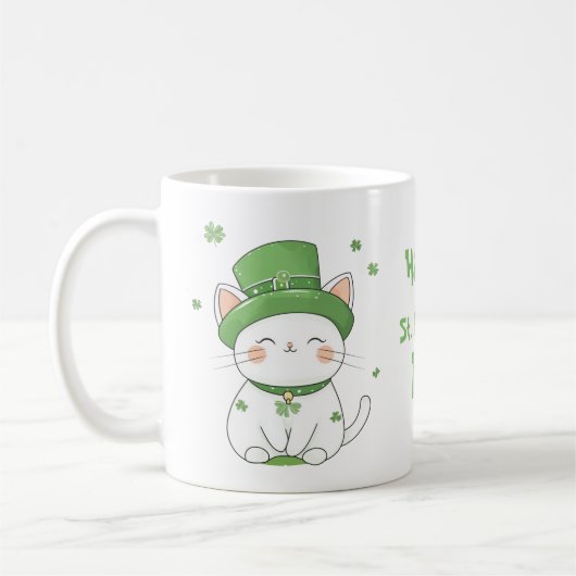 Adorable Niedliche Kawaii Cat St. Patrick's Day Ta Kaffeetasse (Links)