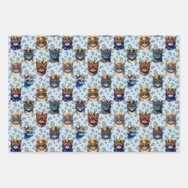 Adorable Niedliche Königskatzen Wiederholungsmuste Geschenkpapier Set