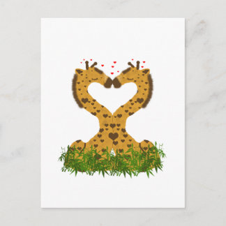 Adorable Niedliche Liebe Giraffen Herz geformt Küs Postkarte