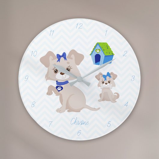 Adorable Niedliche Mommy Dog mit Welpe Große Wanduhr