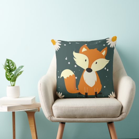 Adorable niedliche Orangenfuchs Schneeflocken Blum Kissen (Stuhl )