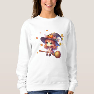 Adorable Niedliche Rotzunge mit Besen, Halloween Sweatshirt