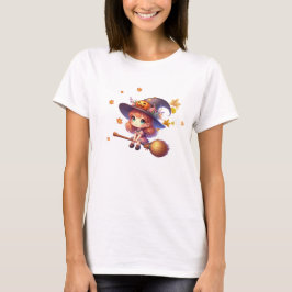Adorable Niedliche Rotzunge mit Besen, Halloween T-Shirt