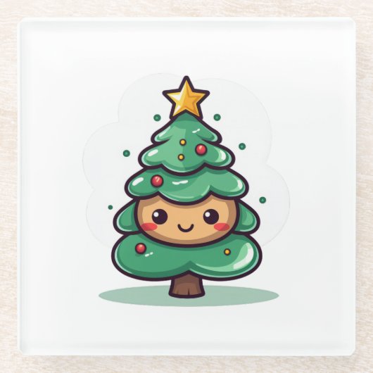 Adorable Niedliche Weihnachtsbaumfigur Glasuntersetzer (Vorderseite)