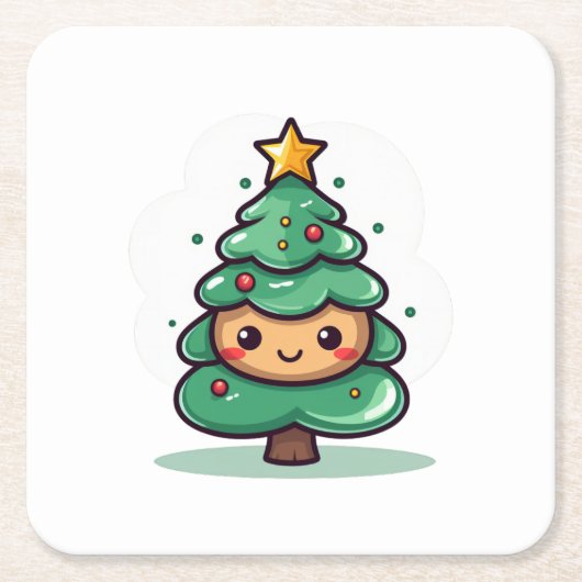 Adorable Niedliche Weihnachtsbaumfigur Rechteckiger Pappuntersetzer (Vorderseite)