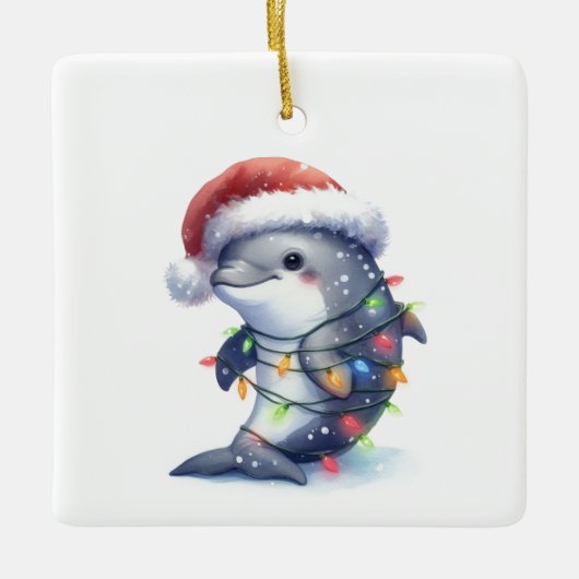 Adorable Niedliche Weihnachtsdolphin Keramikornament (Vorderseite)