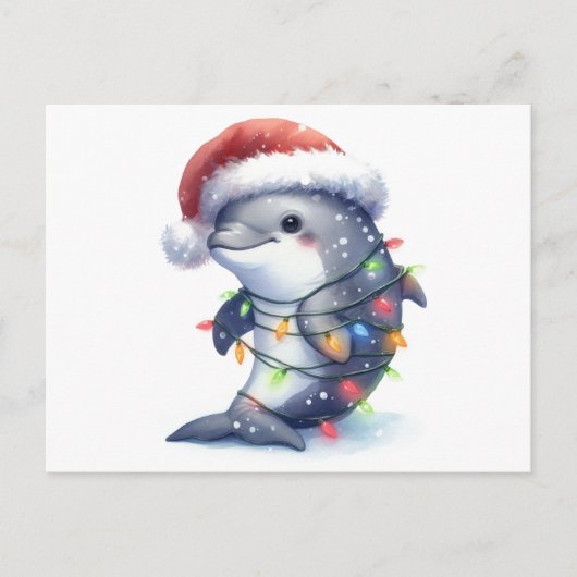 Adorable Niedliche Weihnachtsdolphin Postkarte (Vorderseite)