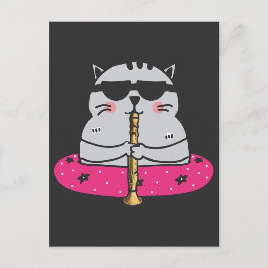 Adorable Oboe Player Cat Oboist Musikinstrument Postkarte (Vorderseite)