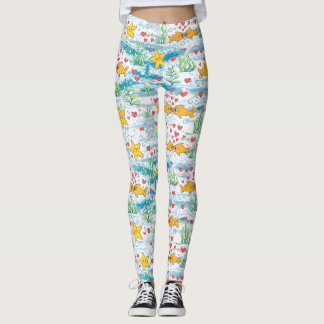 Adorable Ocean Love Pattern | Cute Fish & Starfish Leggings
