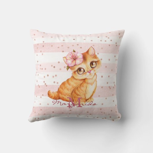 Adorable Orange Baby Cat Illustration Girl Kinderz Kissen (Rückseite)