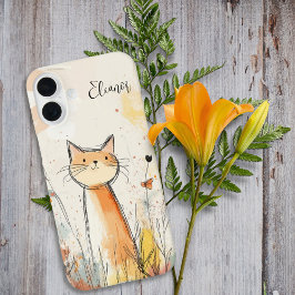Adorable Orange Cat Illustration Personalisiert iPhone 16 Plus Hülle