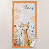 Adorable Orange Cat Illustration Personalisiert Strandtuch (Vorderseite)