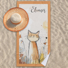 Adorable Orange Cat Illustration Personalisiert Strandtuch