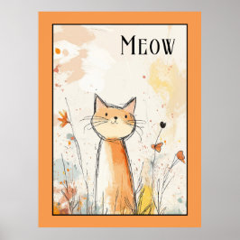 Adorable Orange Cat Illustration Poster