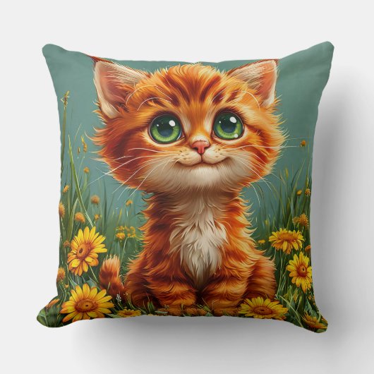 Adorable Orange Kitten im Feld Kissen (Vorderseite)