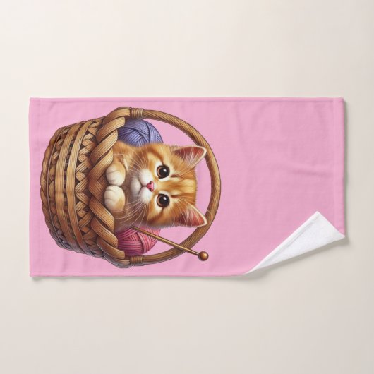 Adorable Orange Kitten in Basket mit Garn Badhandtuch Set (Handtuch)
