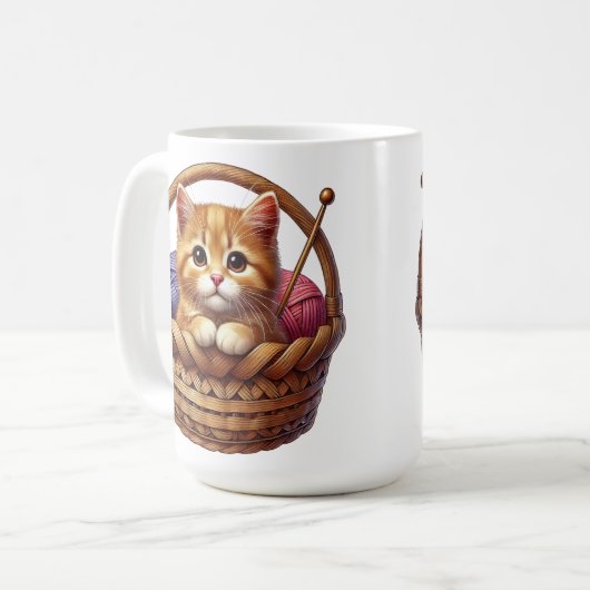 Adorable Orange Kitten in Basket mit Garn Kaffeetasse (Vorderseite Links)