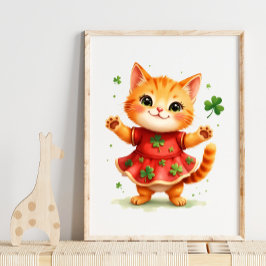 Adorable Orange Kitten in Kleeblatt Dress Poster