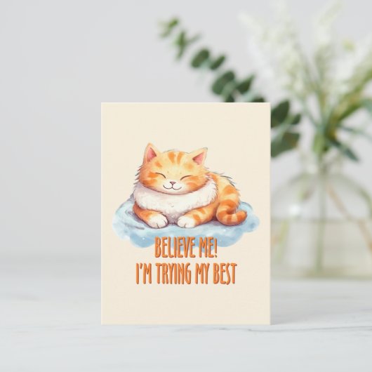 Adorable Orange Tabby Cat - Ich versuche mein Best Postkarte (Stehend Vorderseite)