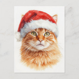 Adorable Orange Tabby Cat in Santa Hat Feiertagspostkarte