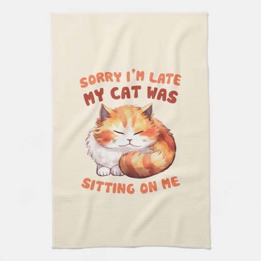 Adorable Orange Tabby Cat - Sorry, ich bin spät Geschirrtuch (Vertikal)