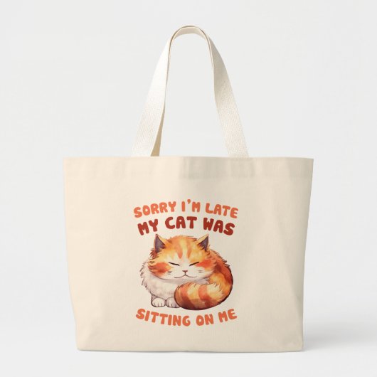 Adorable Orange Tabby Cat - Sorry, ich bin spät Jumbo Stoffbeutel (Vorne)