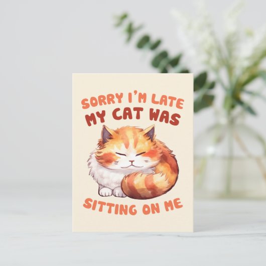 Adorable Orange Tabby Cat - Sorry, ich bin spät Postkarte (Stehend Vorderseite)