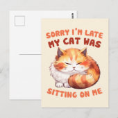 Adorable Orange Tabby Cat - Sorry, ich bin spät Postkarte (Vorne/Hinten)