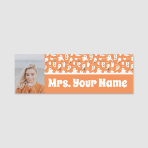 ADORABLE ORANGE UND WEISSE GHOSTEN NAMENSSCHILD