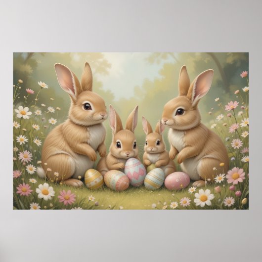 Adorable Osterbünen in Wiesenfrühlingstierart Poster (Vorne)
