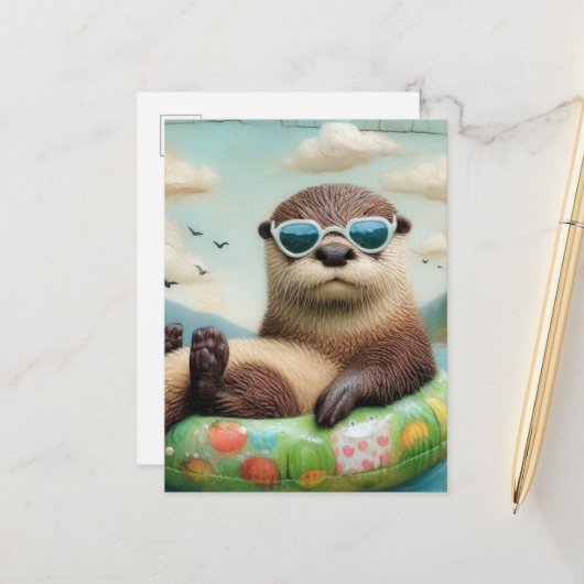 Adorable Otter auf einem Schwimmring Postkarte (Vorderseite/Rückseite Beispiel)