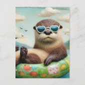 Adorable Otter auf einem Schwimmring Postkarte (Vorderseite)