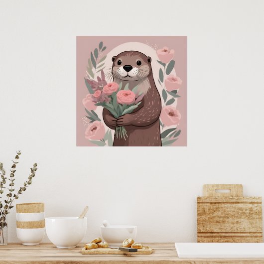 Adorable Otter Boho Blume Poster (Küche)