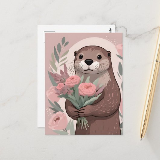 Adorable Otter Boho Blume Postkarte (Vorderseite/Rückseite Beispiel)