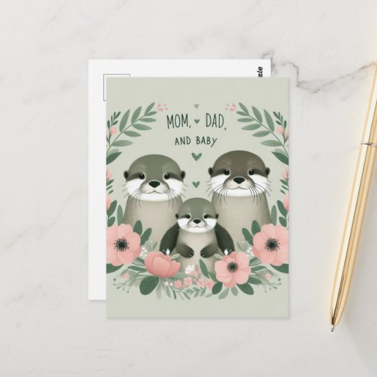 Adorable Otter Boho Mama Vater und Baby Postkarte (Vorderseite/Rückseite Beispiel)