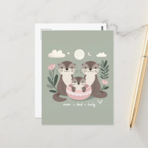 Adorable Otter Boho Mama Vater und Baby Postkarte